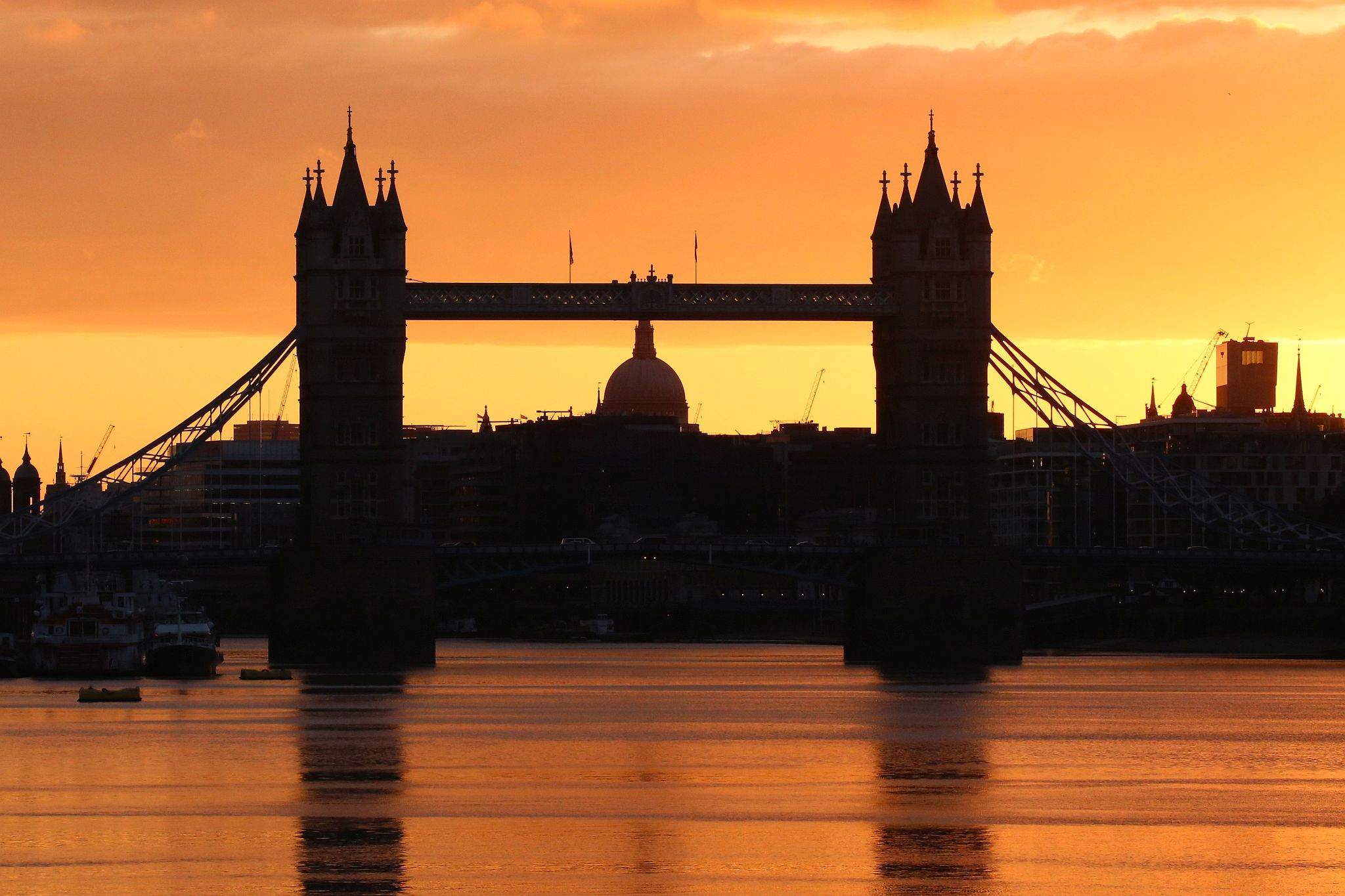 Tower Bridge, on the River Thames in London, at sunset. 19-Jun-2020.