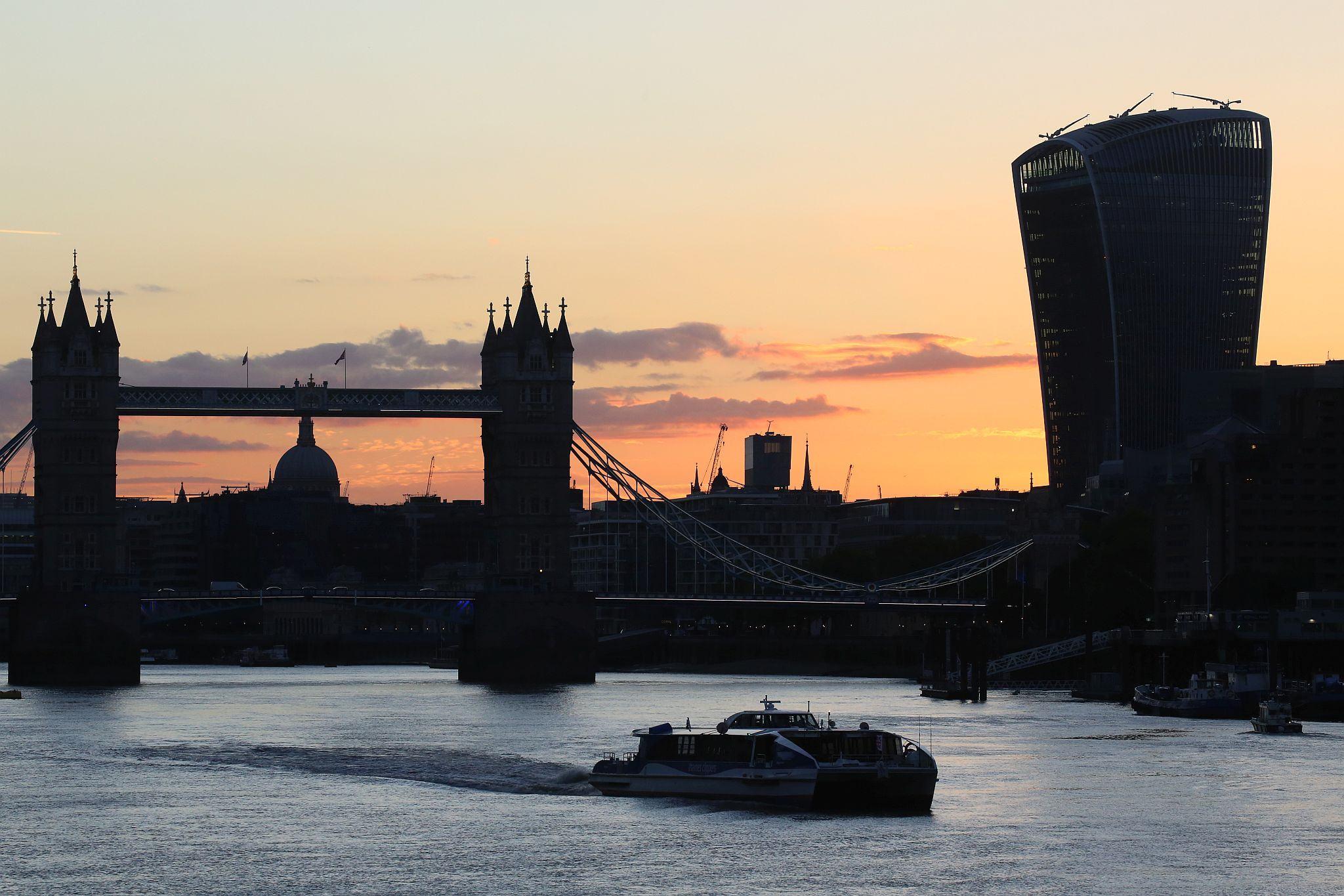 Tower Bridge, on the River Thames in London, at sunset. 06-Jul-2020.
