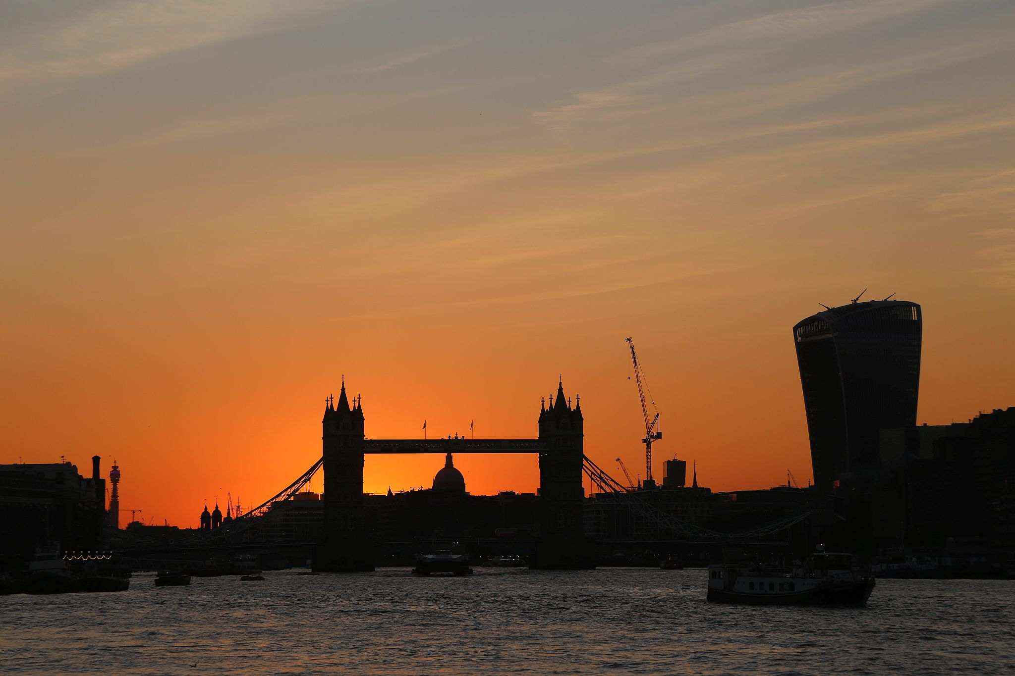 Tower Bridge, on the River Thames in London, at sunset. 04-Aug-2018.