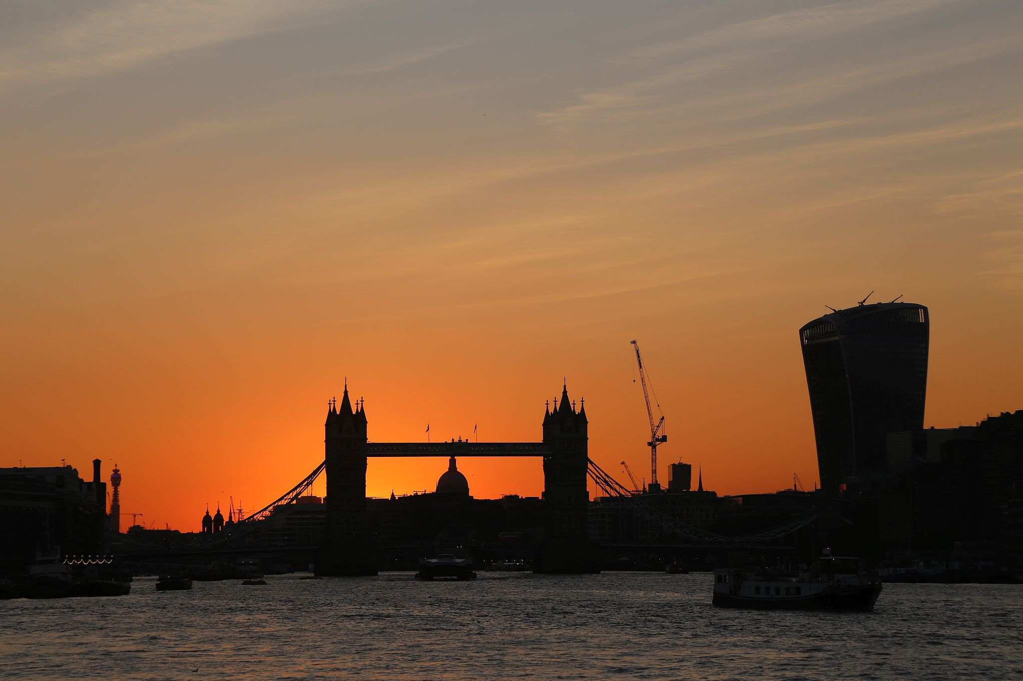 Tower Bridge, on the River Thames in London, at sunset. 04-Aug-2018.
