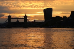 Tower Bridge, on the River Thames in London, at sunset. 14-Jul-2020.