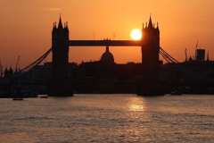 Tower Bridge, on the River Thames in London, at sunset. 18-Jul-2022.