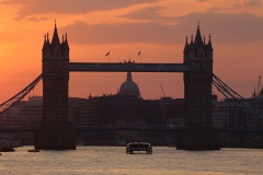 Tower Bridge, on the River Thames in London, at sunset. 09-Aug-2020.