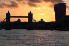 Tower Bridge, on the River Thames in London, at sunset. 15-Jul-2021.