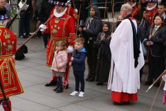 The triennial church battle on Ascension Day (26th May) between the Yeoman Warders (Beefeaters) of The Tower of London and the Clergy of All Hallows by the Tower. about the exact location of the parish (church) boundary.. Beating the Bounds.