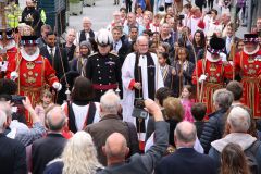 The triennial church battle on Ascension Day (26th May) between the Yeoman Warders (Beefeaters) of The Tower of London and the Clergy of All Hallows by the Tower. about the exact location of the parish (church) boundary.. Beating the Bounds.