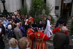 The triennial church battle on Ascension Day (26th May) between the Yeoman Warders (Beefeaters) of The Tower of London and the Clergy of All Hallows by the Tower. about the exact location of the parish (church) boundary.. Beating the Bounds.
