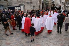 The triennial church battle on Ascension Day (26th May) between the Yeoman Warders (Beefeaters) of The Tower of London and the Clergy of All Hallows by the Tower. about the exact location of the parish (church) boundary.. Beating the Bounds.