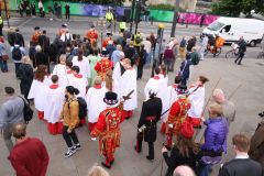 The triennial church battle on Ascension Day (26th May) between the Yeoman Warders (Beefeaters) of The Tower of London and the Clergy of All Hallows by the Tower. about the exact location of the parish (church) boundary.. Beating the Bounds.