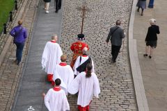 The triennial church battle on Ascension Day (26th May) between the Yeoman Warders (Beefeaters) of The Tower of London and the Clergy of All Hallows by the Tower. about the exact location of the parish (church) boundary.. Beating the Bounds.