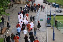 The triennial church battle on Ascension Day (26th May) between the Yeoman Warders (Beefeaters) of The Tower of London and the Clergy of All Hallows by the Tower. about the exact location of the parish (church) boundary.. Beating the Bounds.