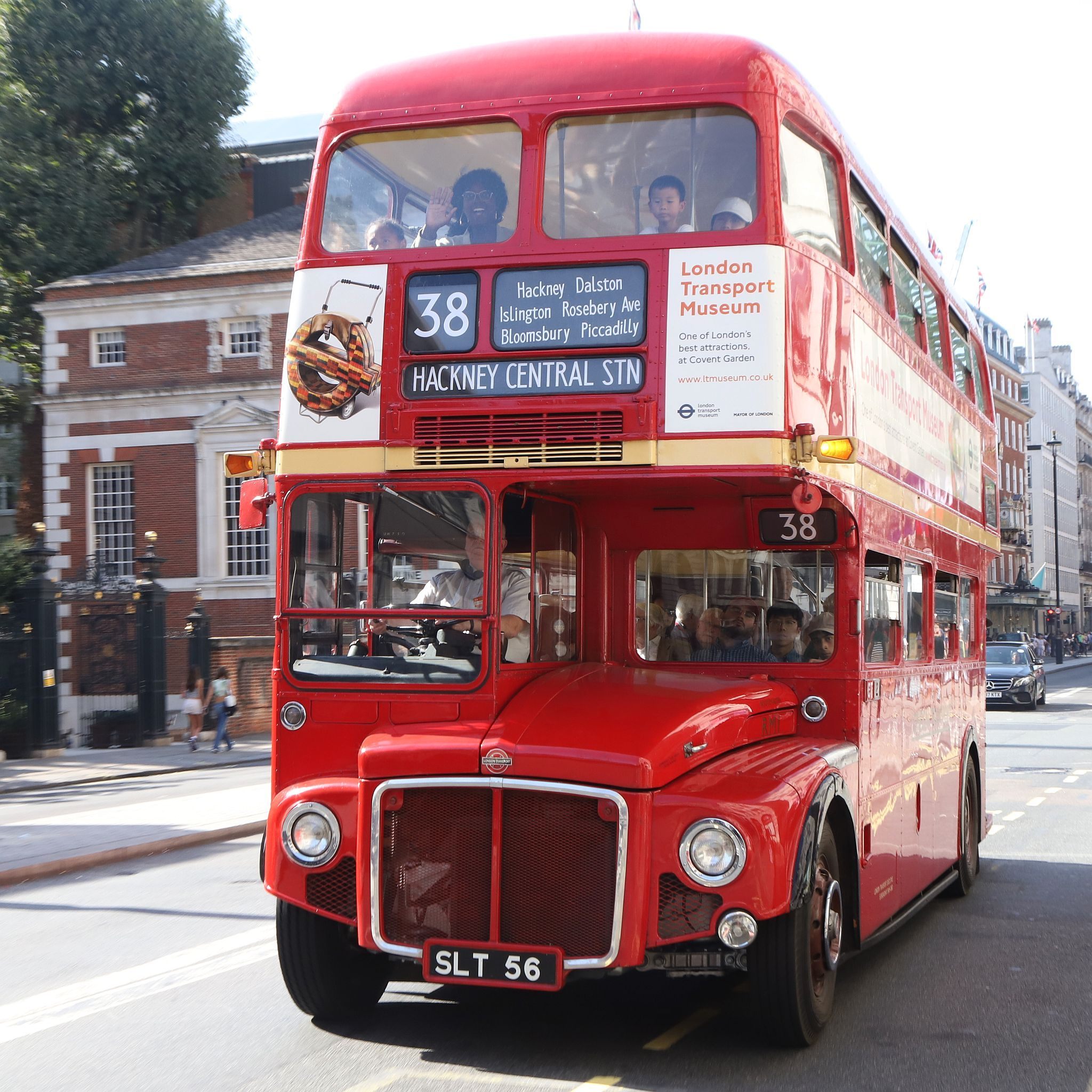 Vintage preserved bus operating route 38 in London on 16-Sep-2023. Routemaster RM. SLT56. Piccadilly.