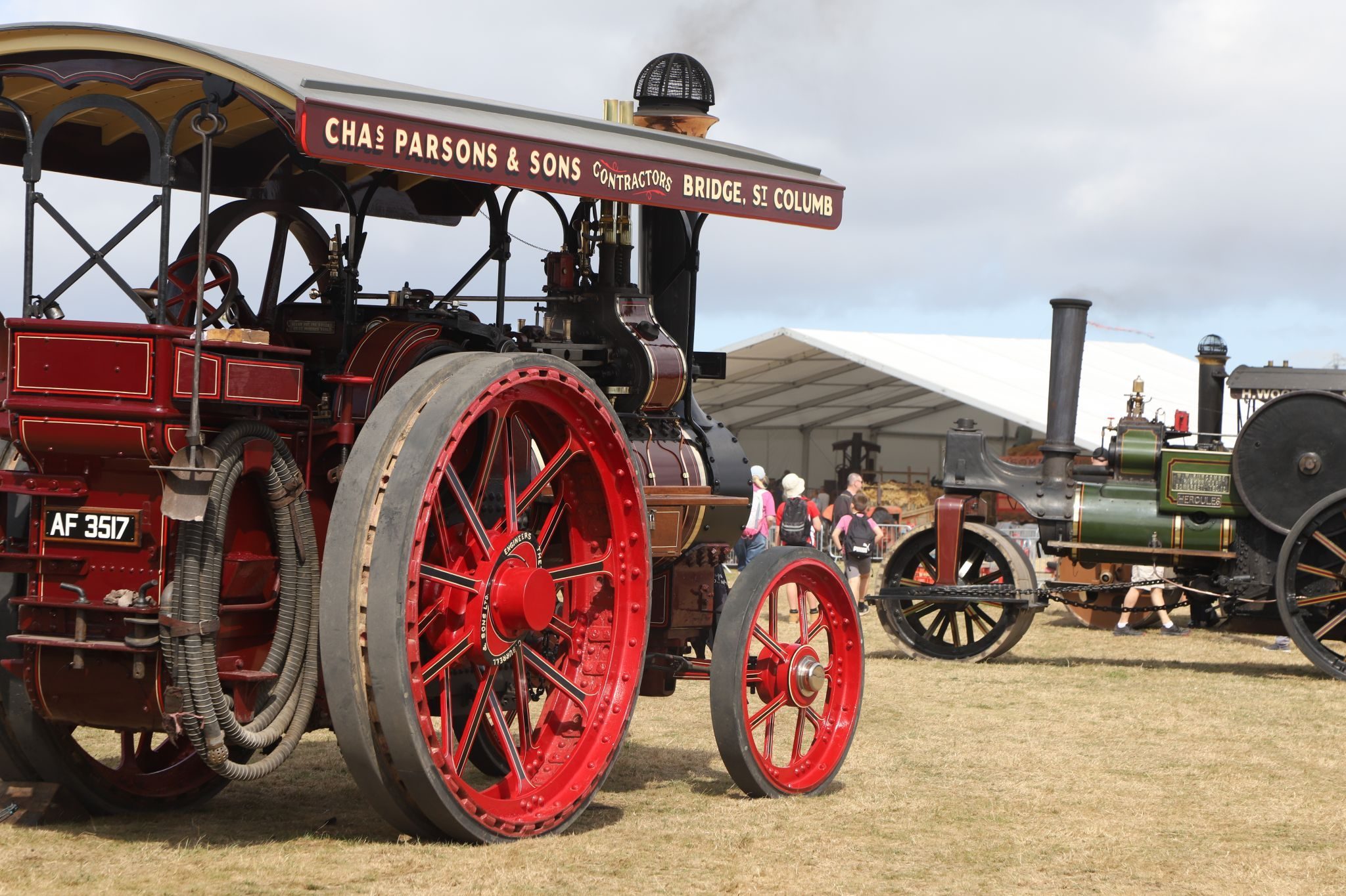 Steam traction engine "Cornishman" AF3517 and steam road roller "Hercules" YA6375 at a vintage rally in Cornwall. 20-Aug-2022. West of England Steam Engine Society - WESES, Stithians Showground in Truro, Cornwall