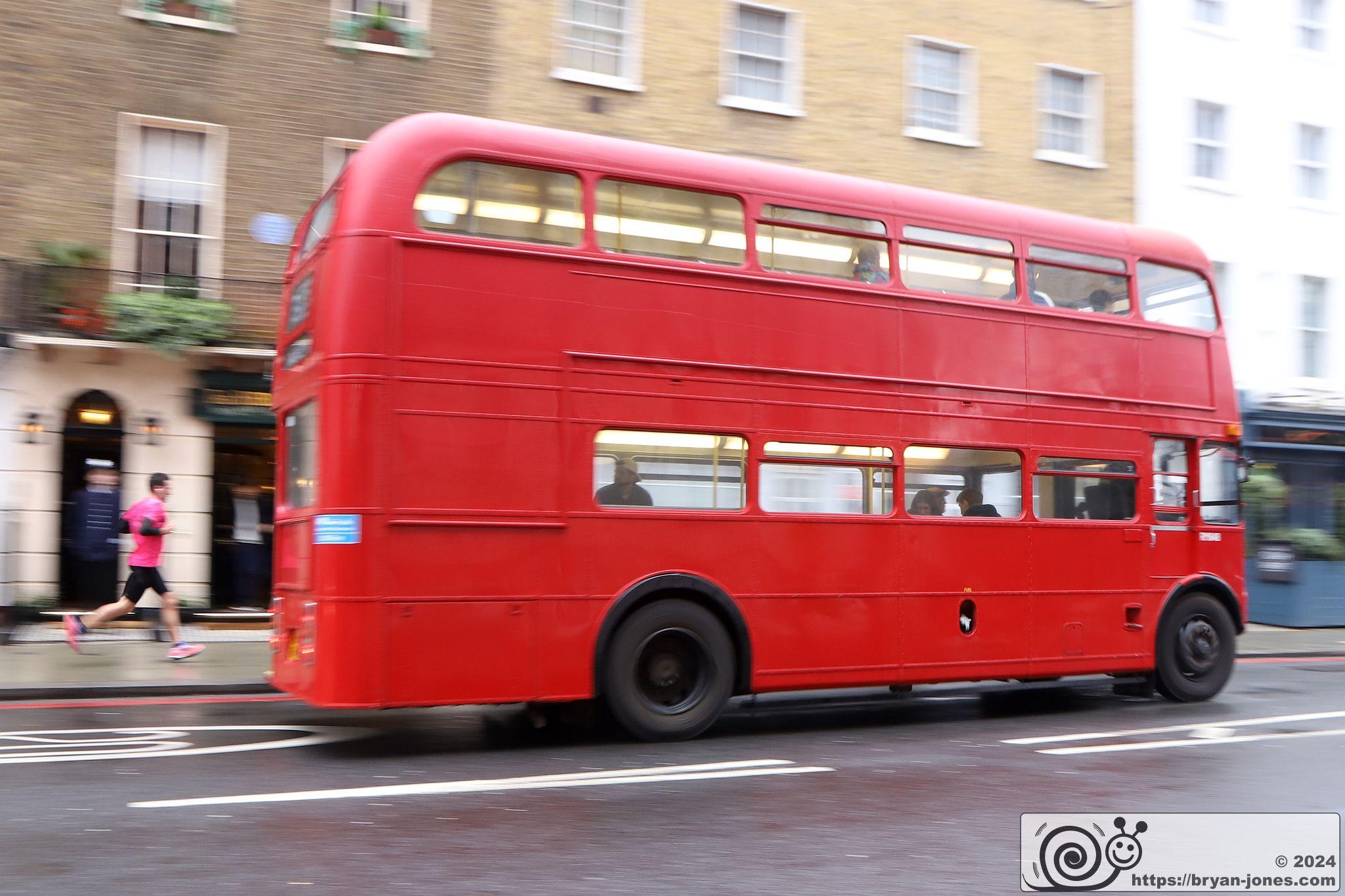 Routemaster RM848 WLT848. Vintage preserved London double decker Routemaster bus in Baker Street, London running a service on 10-Mar-2024. Passing the Shelock Holmes Museum.