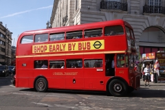 Vintage preserved bus operating route 38 in London on 16-Sep-2023.. Routemaster RM5. VLT5. Piccadilly Circus.
