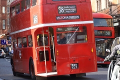 Vintage preserved bus operating route 38 in London on 16-Sep-2023. Routemaster RM. 398CLT. Shaftesbury Avenue.