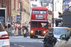 Vintage preserved bus operating route 38 in London on 16-Sep-2023. Routemaster RM. JJD579D. Shaftesbury Avenue.