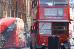 Vintage preserved bus operating route 38 in London on 16-Sep-2023. RT. KXW304. Shaftesbury Avenue.