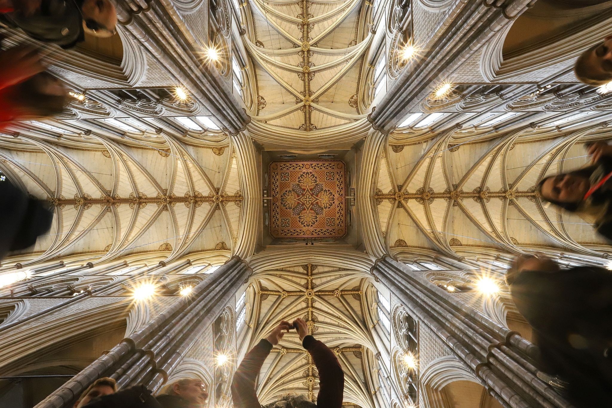 The roof of Westminster Abbey, taken from the mid-point of the aisle, this is the view the King and Queen would of had if they had looked straight up at their Coronation. Picture taken 04-Jan-2023. Ceiling.